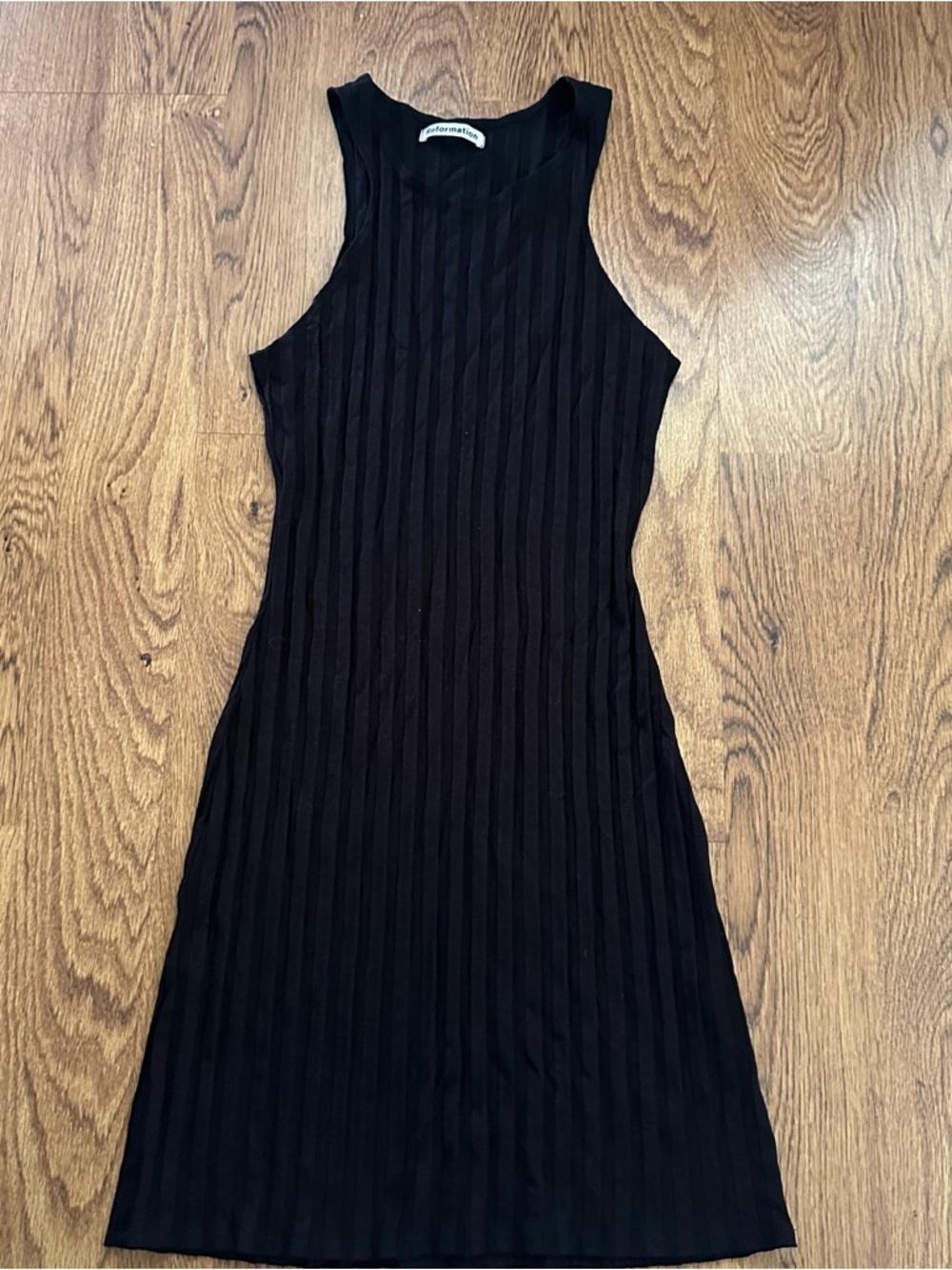 Reformation Black Ribbed Midi Dress medium sleeveless fitted classic LBD